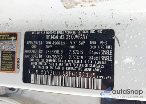 2014 Hyundai Santa Fe Sport 2.0L Turbo from USA, damaged, VIN 5XYZU3LA8EG192335